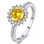 Uloveido Women's Silver Color Round Cut Yellow Cubic Zirconia Ring Fashion Bridal Wedding Promise Jewellery Y3522 (Yellow, Size O)