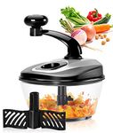 Ourokhome Hand Crank Vegetable Chopper- 1.8 L Heavy Duty Speedy Food Processor with Egg Separator and Handy Whipping Blade for Garlic, Onion, Nuts, Herbs, etc. (Black)