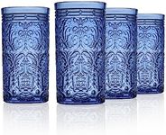 Godinger Old Fashioned Whiskey Glasses, Drinking Glasses, Vintage Decor, Glass Cups, Water Glasses, Cocktail Glasses - Jax Collection, 12oz, Blue, Set of 12