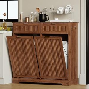 2 x 13 Gallons Double Tilt Out Trash Can Cabinet, Trash Cabinet ,Walnut