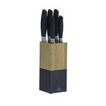 Viners Horizon Knife Block Set of 6-Piece, 5 Kitchen Knives and Bamboo Knife Holder, Chef, Santoku, Carving, Utility and Paring Knives, Indigo, Stainless Steel, 0305.194