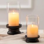 NUPTIO Hurricane Candle Holder Black: Set of 2 Candle holders for Pillar Candles with Glass Cylinder - Metal Pillars Candleholder for Halloween Thanksgiving Home Fireplace Living Room Decor