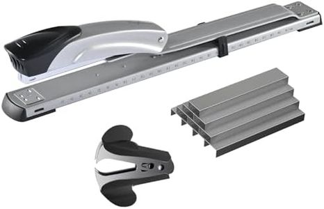 Craftinova Long Reach Stapler,with 2000 Staples & Stapler Remover Full Strip，20-25 Sheet Capacity,with Built-in Ruler and Adjustable Locking Paper Guide, Silvery
