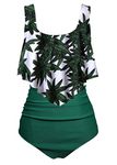 Aidotop Swimsuit for Women Top Ruffled High Waist Swimwear Two Pieces Bathing Suits Bikini Sets(2green Bamboo,UK 14-16(L))