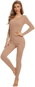 WiWi Thermal Underwear Set for Women Long Johns Sets Soft Base Layer Pajama Thermals Warm Top & Bottom S-XXL, Brown, XX-Large
