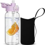 DEARRAY 600ml Glass Water Bottle with Straw & Neoprene Sleeve 0.6l BPA free Glass Drinking Bottle Leakproof