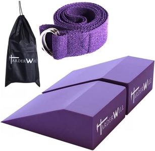 HarderWill 3 in 1 Yoga Foam Wedge Blocks (Pair), Calf Raise Block, Yoga Strap Set, Calf Stretcher, Yoga Wrist Support, Balance, Pushup, Fitness, Pilates, Heel Stretcher, Squat Wedge with Gym Bag