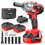 Avhrit Cordless Impact Wrench 1/2", 1106Ft-lbs (1300 N.m) High Torque Electric Impact Gun with 2 X 4000mAh Battery, Fast Charger & 4 Sockets, Power Impact Driver for Car and Home