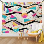 Ambesonne Indie Tapestry, Eighties Memphis Fashion Style Geometric Abstract Colorful Design Dots Funky, Wide Wall Hanging for Bedroom Living Room Dorm, 80" X 60", Cream Pink