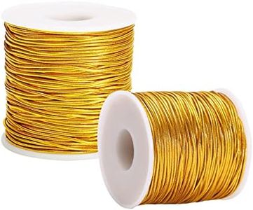 2 Rolls Metallic Stretch Cords Elastic Cord Ribbon Metallic Tinsel Cord Rope for Hang Tags Craft Making Gift Wrapping,1 mm 120 Yards (Gold)