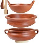 Craftsman India Online Clay Handi/Pot For Cooking And Serving Combo 1, 2 & 2 Liter, Red