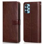 Coverage Leather Finish Inside TPU Wallet Back Case Stand Magnetic Closure Case Flip Cover for Samsung Galaxy A23 (4G) - Executive Brown