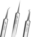 Professional Facial Blackhead Remover Tweezers,3Pcs Precision Pimple Popper Tool Kit for Whitehead Ance Blemishs Comedones Stainless Steel Makeup Tool - Matte