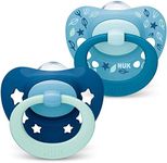 NUK Signature Baby Dummy | 6-18 Months | BPA-Free Silicone Soothers | Blue Stars | 2 Count