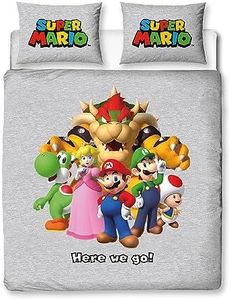 Nintendo Super Mario Official Double Duvet Cover Set, Here We Go Design | Reversible 2 Sided Bedding Cover Official Merchandise Including Matching Pillow Cases | Double Bed Set | Polycotton