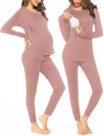 Ekouaer Nursing Pajama Set Long Sleeve Maternity Sleepwear Labor Pregnancy Pjs Breastfeeding Thermal Underwear Clothes Pink S