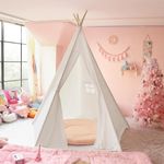 CO-Z Teepee Play Tent Foldable for Kids with Banners - Super Large, for at Least 2 Children - CPST Certificated (5 Poles - 2.16m Height - Tarp Bottom)