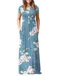 AUSELILY Maxi Dress for Women Summer Casual Long Dresses for Ladies with Pockets M Floral Light Blue