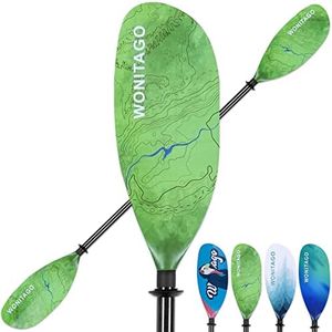 WONITAGO Kayak Paddles Carbon Fiber Shaft Paddle with Nylon Blades, Floating Adjustable Kayaking Oars, 3 Piece, 230-250 cm/90-98 Inches Grassland Green
