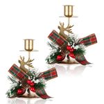 Romadedi Candle Holder Christmas Decoration - Vintage Stag Candlestick Xmas Table Centrepiece Ornaments for Home Fireplace Dinner Advent Gifts Kitchen Shelf Room, Gold Set of 2