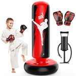 QPAU Punching Bag for Kids, 66 Inch Stable Inflatable Boxing Bag with Boxing Gloves, Stand Kids Punching Bag Toy for Boys & Girls Age 5-12, Boxing Set for Practicing Karate, Taekwondo, MMA