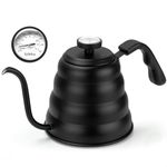 Gooseneck Kettle Pour Over Kettle for Coffee and Tea with Thermometer Hand Drip Kettle Precision Flow Spout Goose Neck Jug For Induction Stovetop (Matte Black, 1200ml)