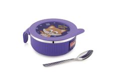 LUCIDO Linex Airtight Leakproof Stainless Steel Insulated Toddler Baby Feeding Bowl with Spoon (380 ML, Violet)