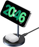 UGREEN MagFlow Wireless Charger Compatible with MagSafe Charger Stand, 2-in-1 Magnetic Charging Station Compatible with iPhone Air/17/Pro/Max/16/15/14/13/12, AirPods 4/3/2/Pro