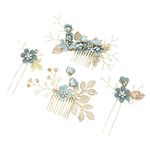 4pcs Wedding Handmade Fashion Hair Comb Set Floral Bridal Headpiece Hair Accessories Rhinestone Wedding Dress Accessories (Green)