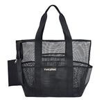 FanLyDao Mesh Beach Bag Toy Tote Bag for Men and Women Large Lightweight Black, Black, Large