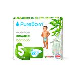 Pureborn Organic Disposable Newborn Diapers | Size 5 (11-18 kg) | 22 Pcs | Wet Indicator | Rash-Free & Biodegradable | Maximum Leakage Protection | Super Soft