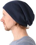 CHARM Slouch Beanie Men & Women - Baggy Slouchy Stretchy Womens Cotton Chemo Hat Japanese Korean Fashion Style Navy (Style A)