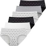 INNERSY Ladies Underwear Mid-rise Cotton Knickers Teenage Girls Pants Dot Multipack 6 (12, Gray/White/Dot)