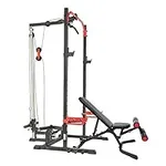 Sunny Health & Fitness Power Zone Squat Stand Rack Power Cage with Lat Pull Down Attachment and Weight Bench