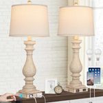 Cinkeda 29" Tall Table Lamp for Living Room Set of 2,Vintage Bedside Nightstand Lamps with USB C+A Ports & AC Outlet,3-Way Dimmable Touch Control White Washed Finish Desk Lamp for Bedroom,Color 1