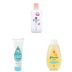 Johnson & Johnson Baby Oil With Vitamin E, Non-Sticky For Easy Spread And Massage, 200Ml & Johnson's Baby Milk And Rice Cream, 50G & Johnson's Baby Top To Toe Baby Bath 200Ml