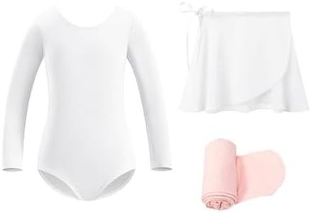 Stelle Ballet Leotards for Girls Toddler Dance Dress Outfit Combo with Skirt and Tights (Toddler/Little Kid/Big Kid)(White-Long Sleeve,120)