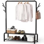 Simple Houseware 52-Inch Garment Rack with Storage Shelves and Coat/Hat Hanging Hooks, Black