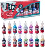 DIY Fabric Paints, Set of 16 Colors, (1oz bottles) 8 GLITTER & 8 METALLIC Colors - Ultra Bright 3D Fabric Paint, Non-Toxic Water-Based and Permanent - Great Craft, Gift, Project - Decorate on Anything