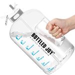 JIMACRO Water Bottle, 1 Gallon Water Bottle with Straw and Handle BPA-Free, Daily Water Intake Bottle with Time Markings Tracker to Remind the Drinking Time, Ideal for Gym Office Hydration