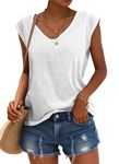 GeGekoko Womens Cap Sleeve V Neck Shirts Summer Solid Casual Tank Tops White