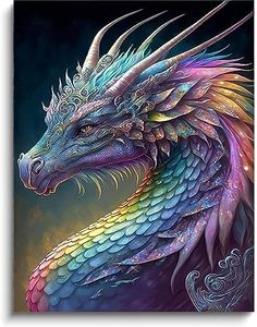 KYOQFVN Diamond Painting Kits for Adults, 5D Colourful Dragon Diamond Art Kits Full Drill Coloured Diamond Painting Dragon Kit for Kids Beginners, DIY Crystal Gem Art for Home Wall Decor 30x40cm