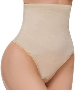 SIMIYA Tummy Control Thong Shapewear for Women High Waist Tummy Control Knickers Breathable Seamless Shaping Underwear Body Shaper Beige M