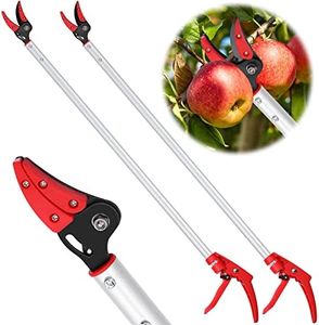 Therwen 2 Pcs Cut and Hold Tree Pruner Reach Pole Pruner for Tree Trimming Tree Branch Cutter Lightweight Aluminum Plant Trimmer for Fruit Picker Garden Shears Branch Bypass Loppers(3.3 FT)