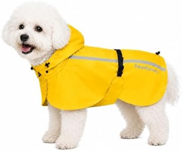 Pawdyssey Stretch Fabric Dog Raincoat with Hood, Reflective Rain Poncho for Small Dogs, Adjustable Waterproof Dog Rain Jacket with Leash Opening, Bright Yellow, Small