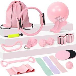 Pilates Equipment Kit for Women, Pink Ring Ball Bands, Home Workouts
