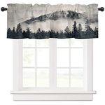 Nature Mountains Window Valance Curtain Natural Smokey Mountain Forest Idyllic Valance Tier Curtain Blackout Rod Pocket Curtain Valance for Kitchen/Bedroom/Living Room/Bathroom, 1 Panel, 42 x 18 Inch