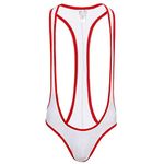 ROSVAJFY Men's Jockstrap Suspender Bodysuit Sexy Wrestling Singlet High Cut Thong Leotard Breathable Mankini Underwear One-Piece Swimwear Briefs (UK, Alpha, One Size, Regular, Regular, White)