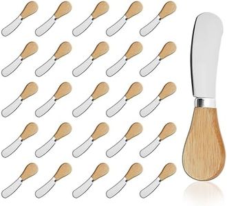 25 Piece Small Cheese Spreader Set, Stainless Steel Butter Spreader, Mini Butter Knife Spreader with Wooden Handle for Grill Plates, Sandwiches, Cocktail Spreaders