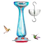 Hummingbird Feeder, Hand Blown Glass Large 27 fl.oz, Never Fade, 5 Feeding Ports includes an Ant Moat, Metal Hook, Hanging Wires, Brush, Garden Gifts for Women, Fish Tail Blue